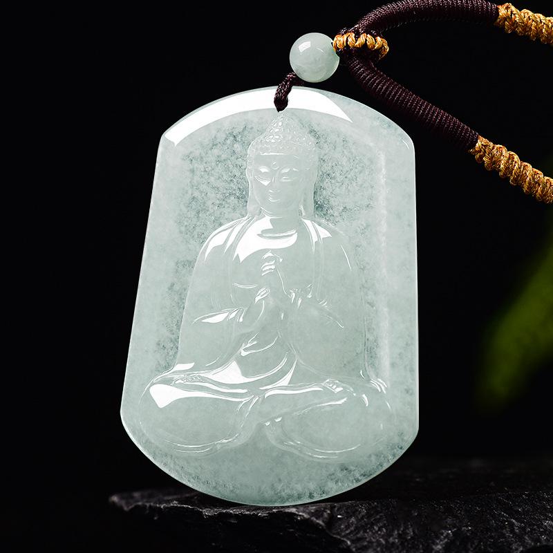 Natürlicher Myanmar A-Qualität Jadeit Buddha Anhänger für Schaf & Affe Sternzeichen - Unisex Schutzgottheit.