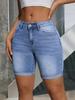 Women's Light Blue Stretchy Denim Shorts, Rolled Hem, Slimming, Mid-Length, Versatile.