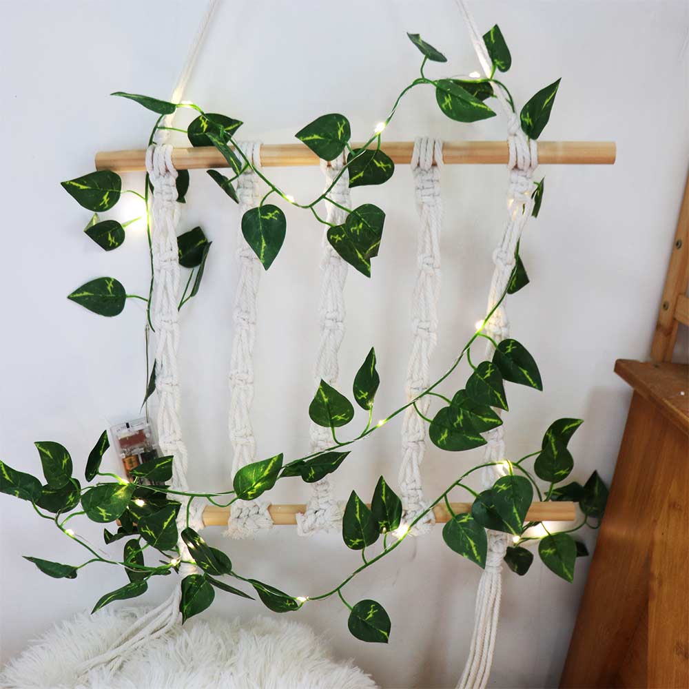 Battery Operated Green Leaf String Lights Artificial Leaf Plants Garland Lamp  Weeding