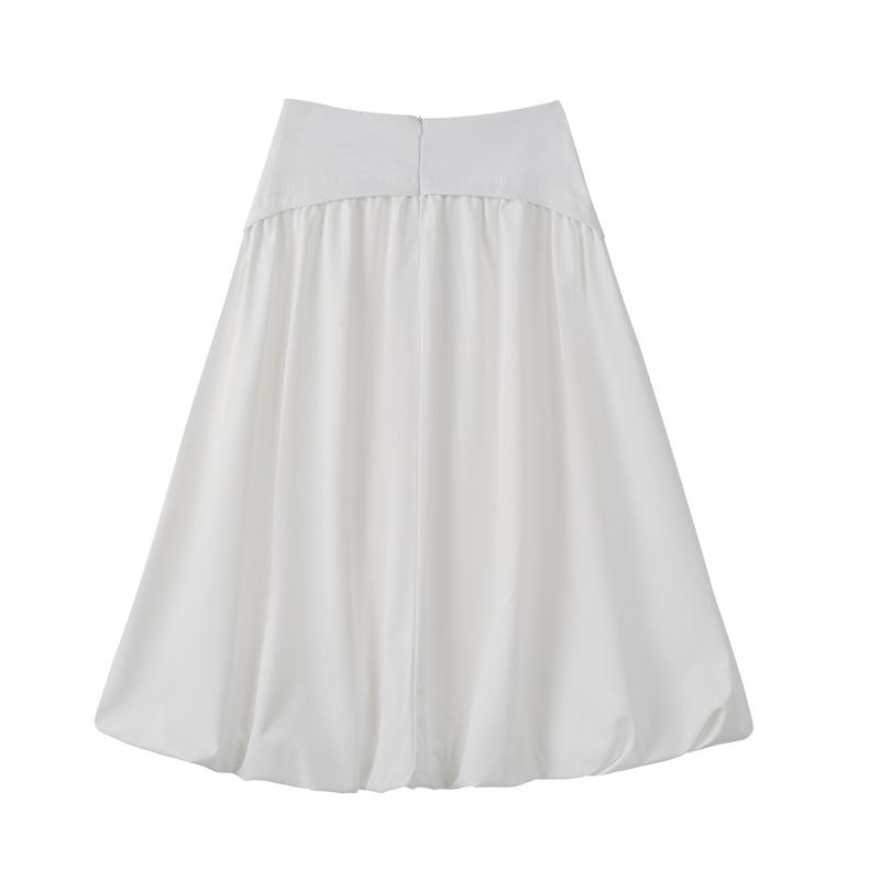 Women High Waist A Line Midi Skirt Casual Loose Fit Flowy Dressy Skirt S белый