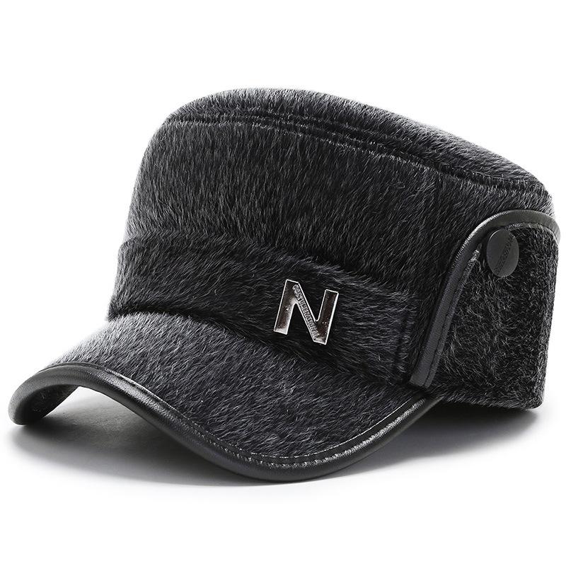 

Осенне-зимние военные кепки для отца среднего и пожилого возраста, толстая кепка для защиты ушей старика, теплая кепка с плоским верхом серый