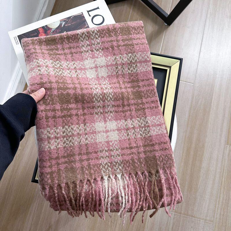 Women's Faux Cashmere Plaid Scarf - Korean Style, Thick & Warm Autumn/Winter Shawl