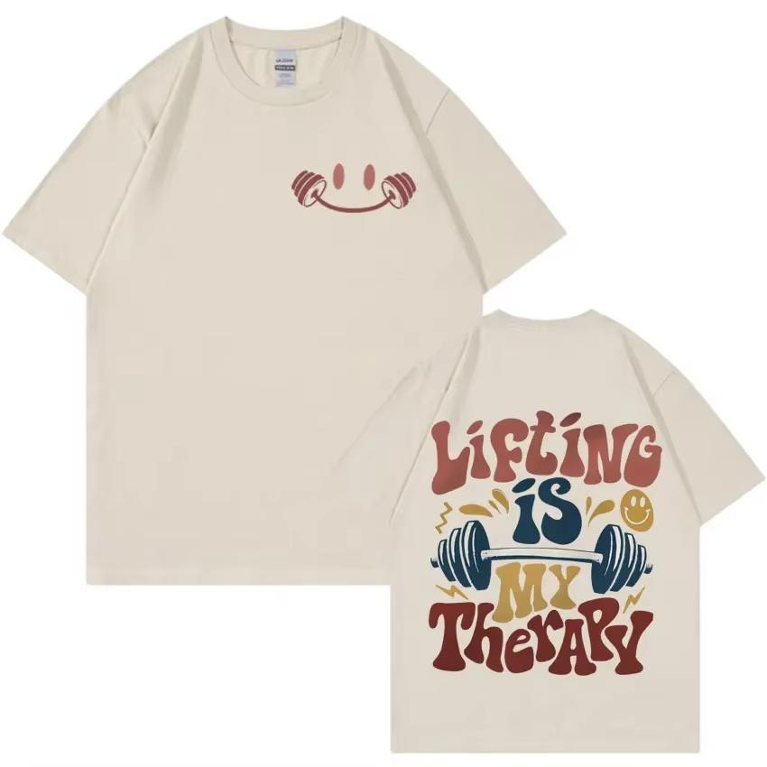 Funny Muscle Mommy Gym T-shirt Lifting Is My Therapy Aesthetic Graphic T Shirts Men Women's Casual 100% Cotton Oversized T Shirt