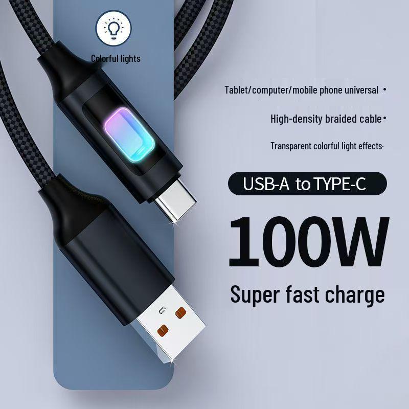 120W Colorful Luminous Charging Cable for Type-C Devices (Compatible with Huawei, Xiaomi, and Apple)