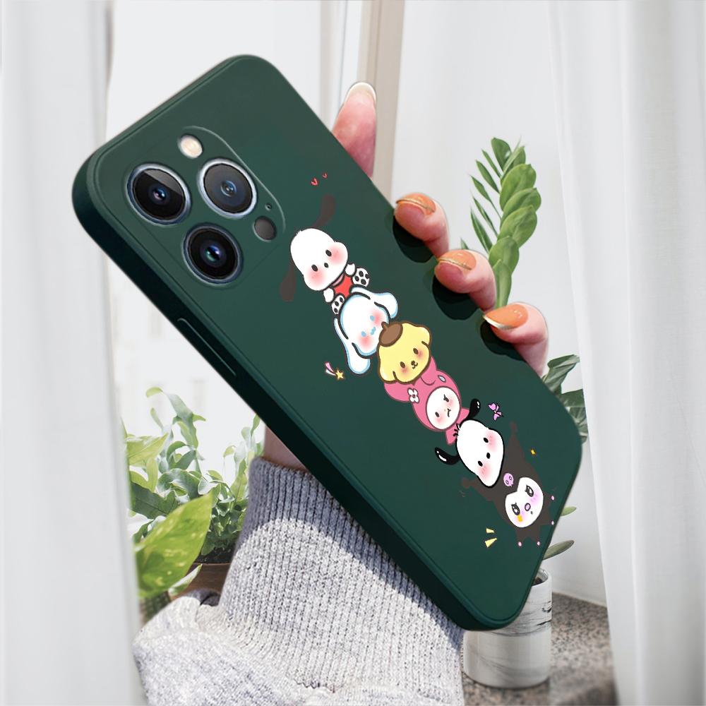 Cute Cartoon Phone Case for iPhone 15 14 13 12 11 Samsung Galaxy A12 A52 S24 S23 Xiaomi POCO Redmi Soft Square Liquid Silicone Cover Casing