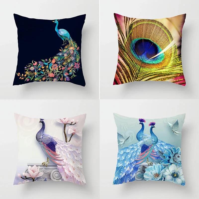 Peacock Cushion Cover, Geometric Abstract Art Throw Pillow Sofa Home Decor Customizable