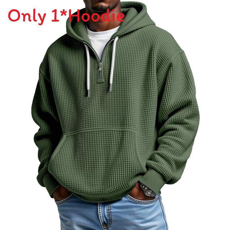 Fall Winter Fashion Mens Hoodie With Waffle Knit Fabric For Casual Streetwear