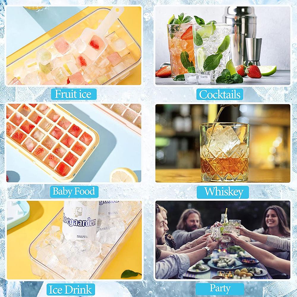 LMETJMA Ice Cube Tray with Stackable 2 Ice Trays Silicone Ice Cube Molds with Storage Bin For Freezer 64 Nuggets JTX478