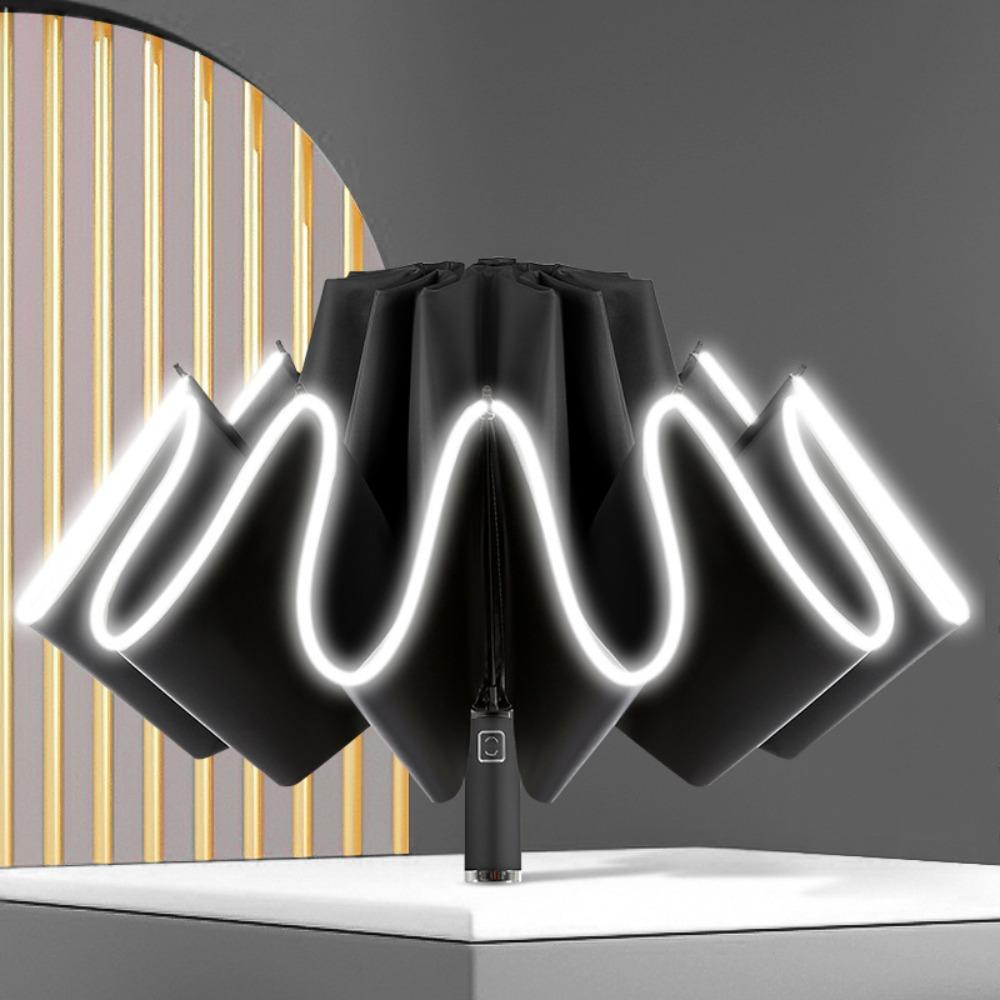 

Vinyl Automatic Umbrella Reflective Stripe Three Fold Umbrella Folding Umbrella for Outdoor