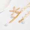 Shell Detail Anklet for Women Starfish Pendant Bead Drops Gold Tone Chain Jewelry for Beach Vacation Summer Styling