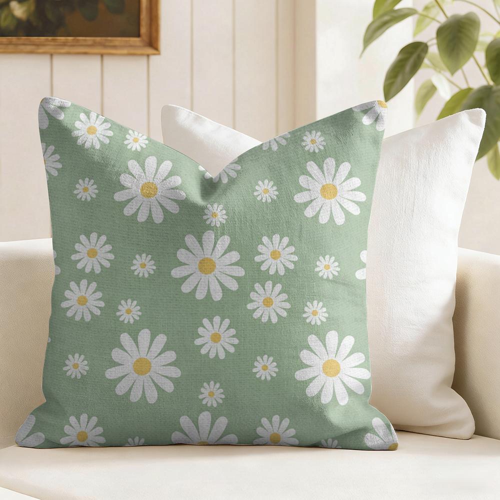 Daisy Pattern Cushion Cover Natural Linen Pillow Cover DoubleSided Print Cushion Cover for Sofa Home Decor