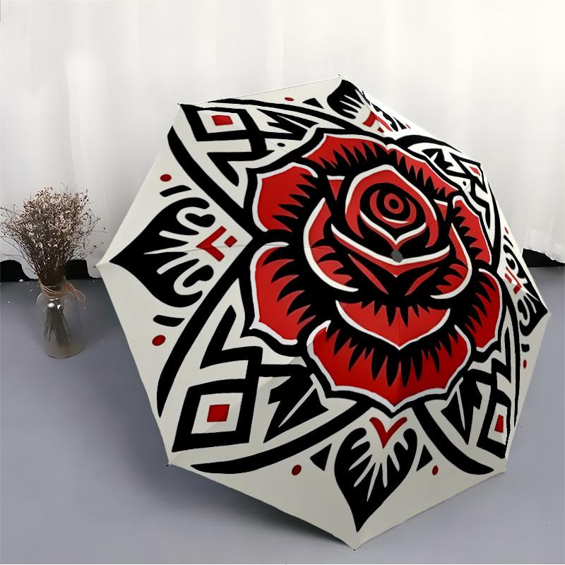 1pc Rose Mandala Fashionable Automatic Opening/Closing Folding Umbrella with 8 Bones, Windproof Portable, Daily Use121