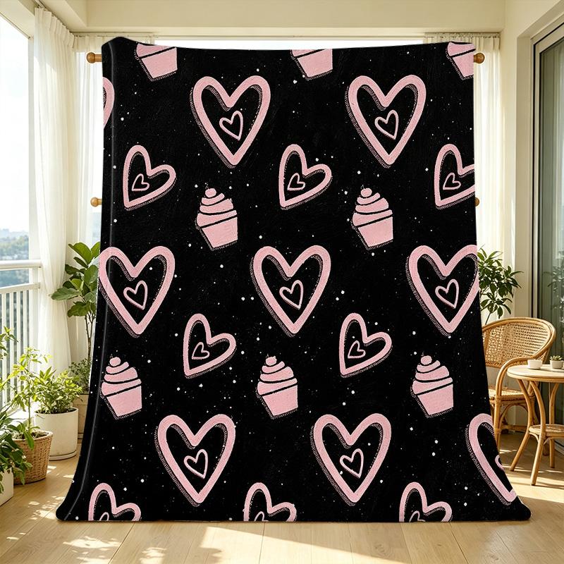Thick Warm Flannel Blanket Soft Cozy Heart Cake Pattern, Ideal Single Throw for Home/Guest, Perfect Valentine's Day Gift