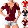 Womens Spring Tops Lace Up Cold Shoulder Design Summer Shirts for Women Casual Short Sleeve Womens Summer Shirts