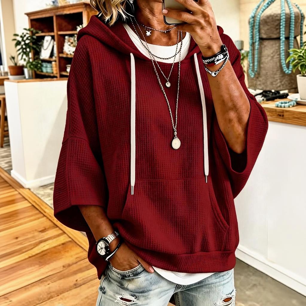 Women's Knit Hoodie with Hood, Loose Fit Pocket Pullover Top for Casual Daily Wear