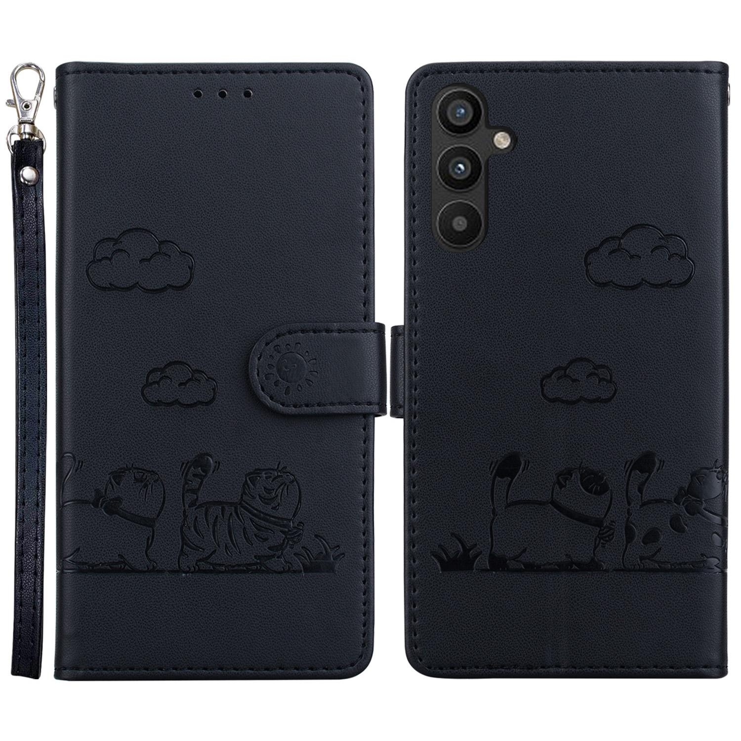 

For Samsung Galaxy A35 5G Case RFID Blocking Kitten Pattern TPU+PU Leather Phone Cover Black