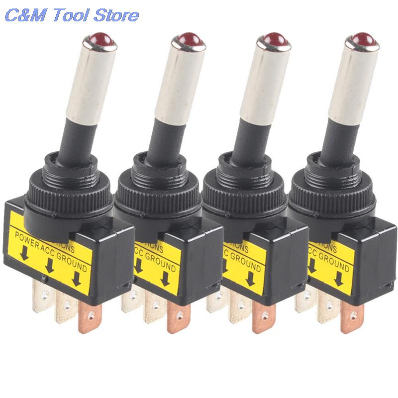 12V 20A Car Auto Red LED Light Toggle Rocker Switch 3Pin SPST ON/OFF Switches