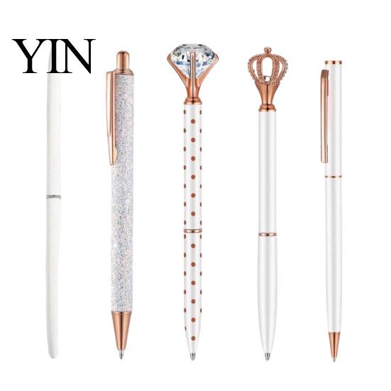 Refillable Metal Ink Pen 5PCS Diamond Ballpoint Pens, with Sparkling Rhinestone Decor, Smooth Press Mechanism Writing Pen, for Kids Adults Stationery