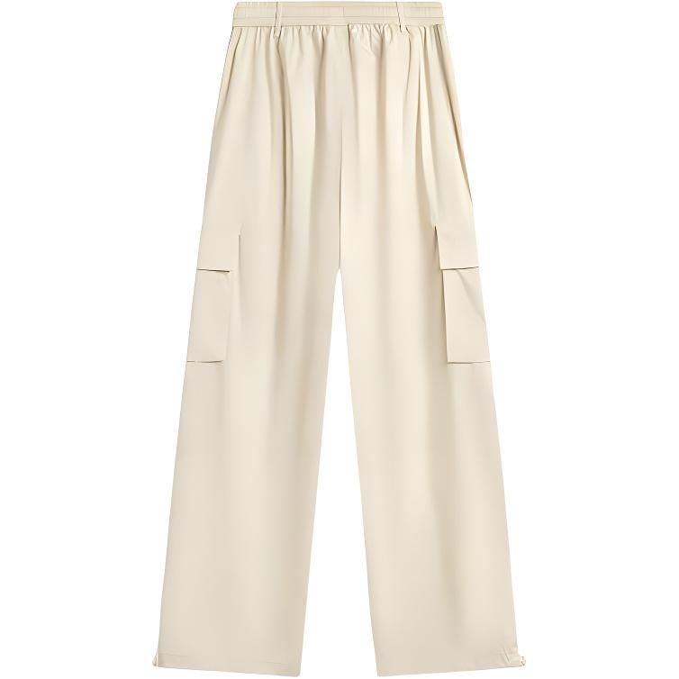 Li-Ning Casual Simple Solid Color Loose Straight Leg Knitted Sports Pants Women Bottoms Off-White AYKV510-1