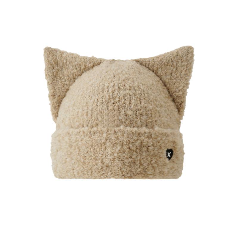 Cartoon sweet cute cat ears knitted hat women's autumn and winter warm ear protection love pullover hat