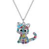 Colorful Heart Cat Necklace With Electroplated Finish For Women Jewelry