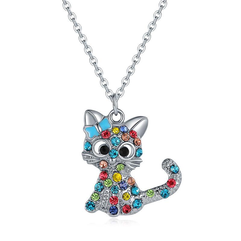 Colorful Heart Cat Necklace With Electroplated Finish For Women Jewelry