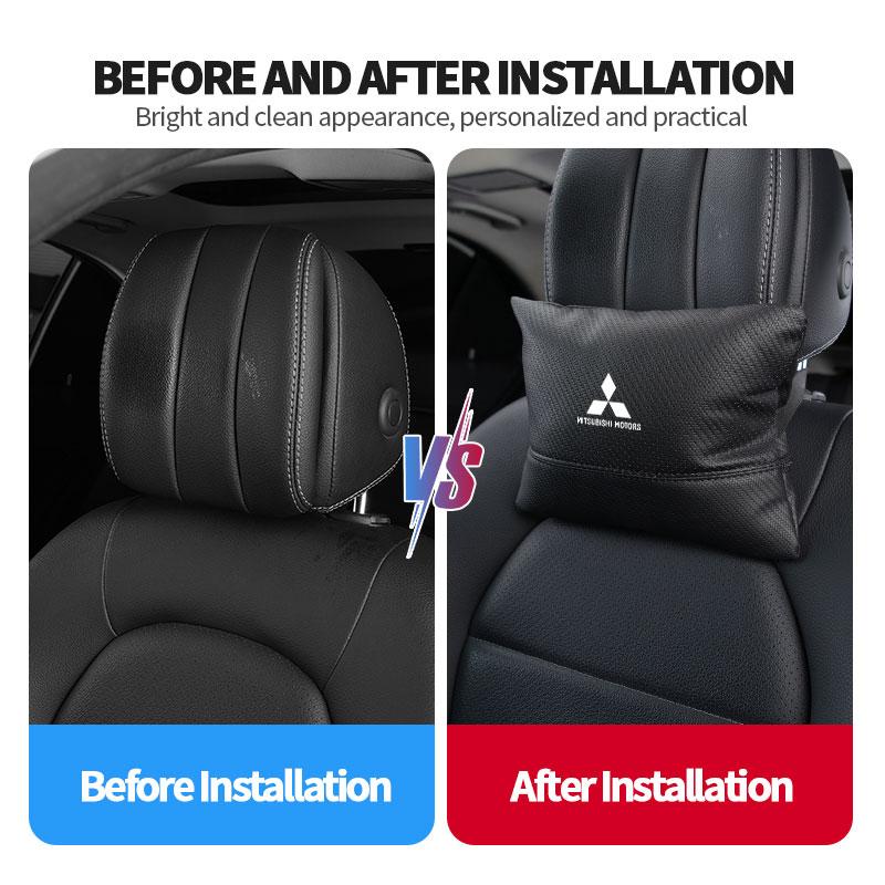 For Mitsubishi 1/2PCS Car Styling Leather Headrest Neck Support Neck Pillow Seat Accessories Lancer ASX Pajero Mirage Attrage WJ4