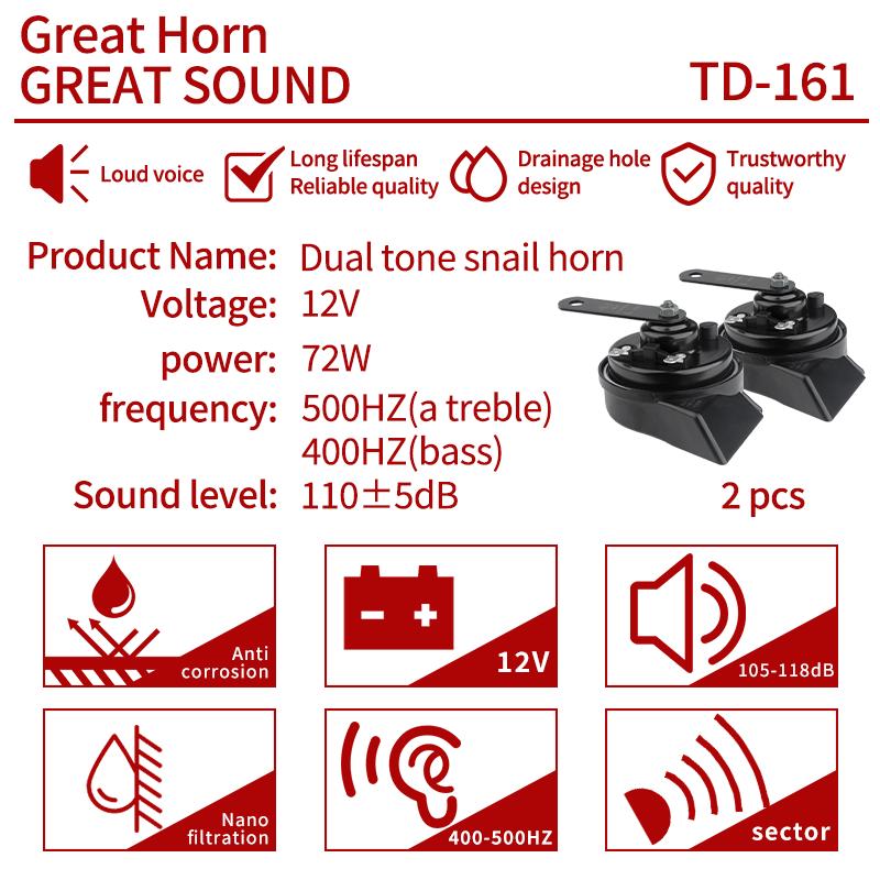 SERIA D 72W Samochodowy motocyklowy klakson ślimakowy 12V 500Hz 400Hz Wodoodporny dwutonowy głośny sygnał Super głośny klakson do motocykla samochodu ciężarówki