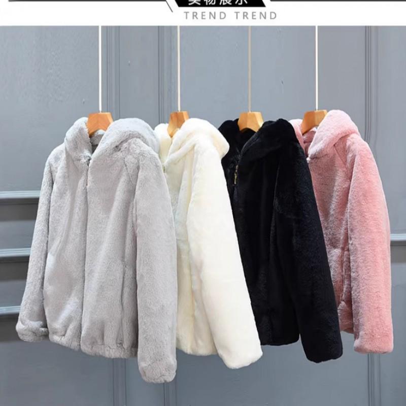 Womens Faux Mink Fur Hooded Short Coat Thick Warm Winter Outerwear Casual Style