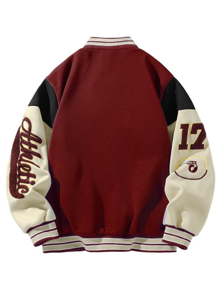 Jachetă Sport Casual Bărbați Bloc de Culoare Brodată Stil Retro European Mărime Europeană 2025