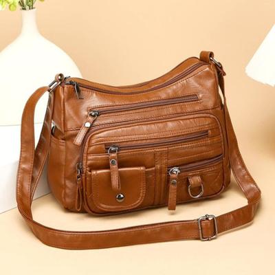 Bolsa crossbody de ombro multicamadas com costura multibolsos feminina