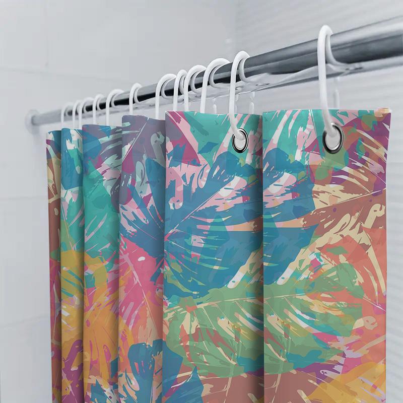Vibrant Palm Leaf Shower Curtain For Bathroom Decor Waterproof Fabric With Hooks, Available In Multiple Sizes!