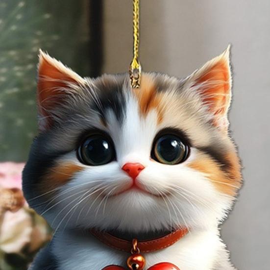 Cute Cat Dog Rose Pendants 2D Acrylic Keychain Novel Pet Themed Charm for Car Mirror Bag Home Festive Decoration