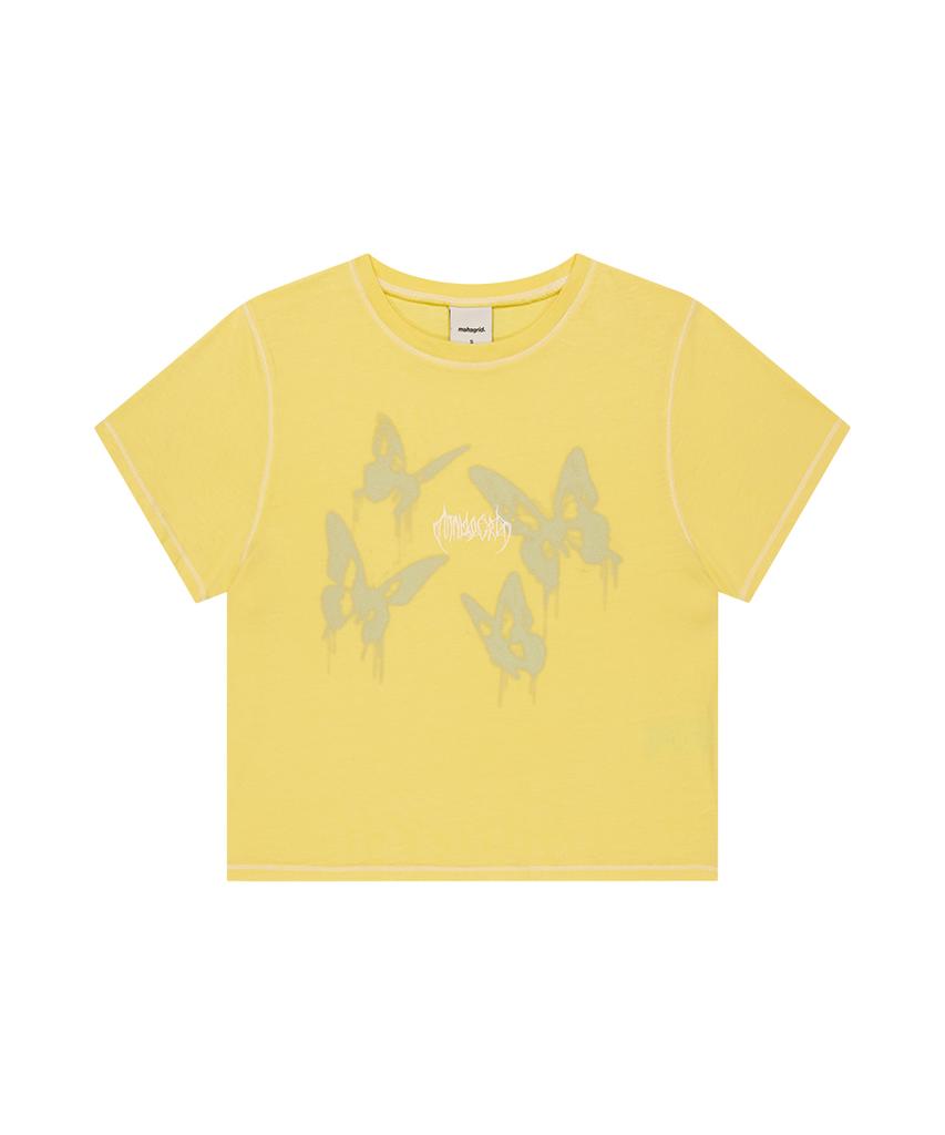 MAHAGRID Pigment Butterfly Goth Crop Tee Yellow(Mg2Gmft533A)
