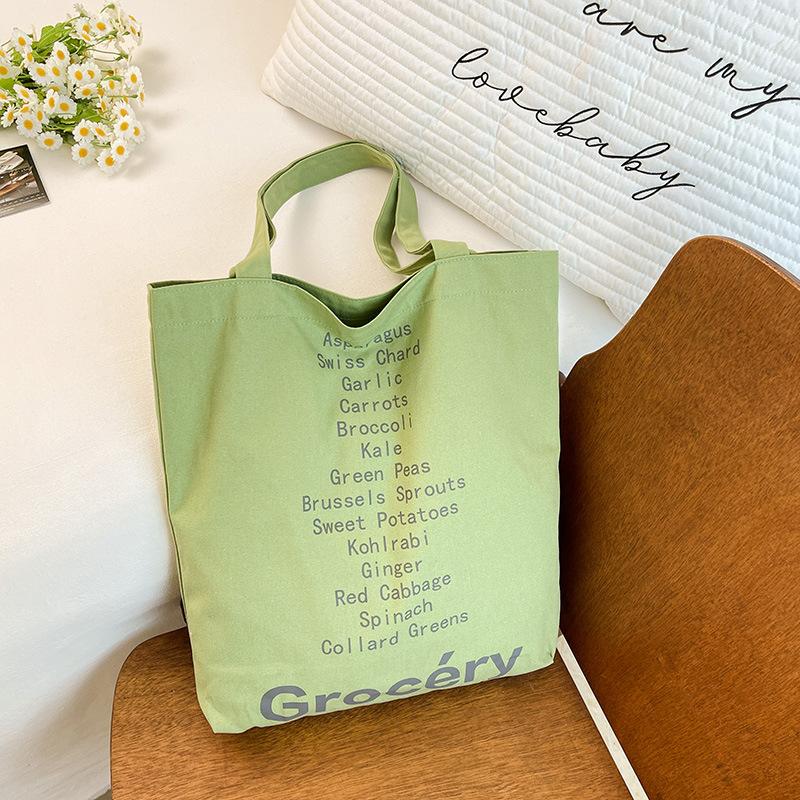 

Stylish and simple tote bag women s shoulder bag student portable large-capacity shopping canvas bag зелёный