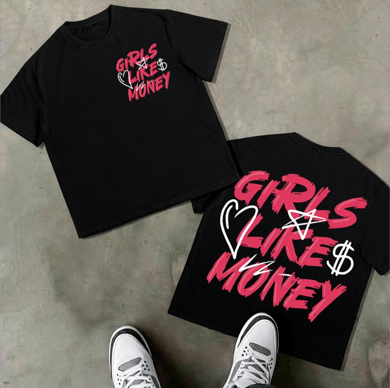 

Girls Like Money Graffiti T-Shirt Men Women Streetwear Urban Hip Hop Funny Quote Oversized Cotton Short Sleeve Unisex Tee 5XL різнокольоровий