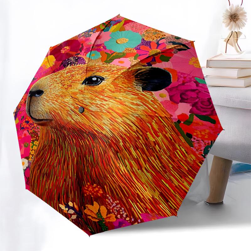 Capybara Themed Travel Umbrella-8 Ribs Automatic Opening and Closing, Portable Folding Design, Compact and Stylish Umbrella Suitable for Out