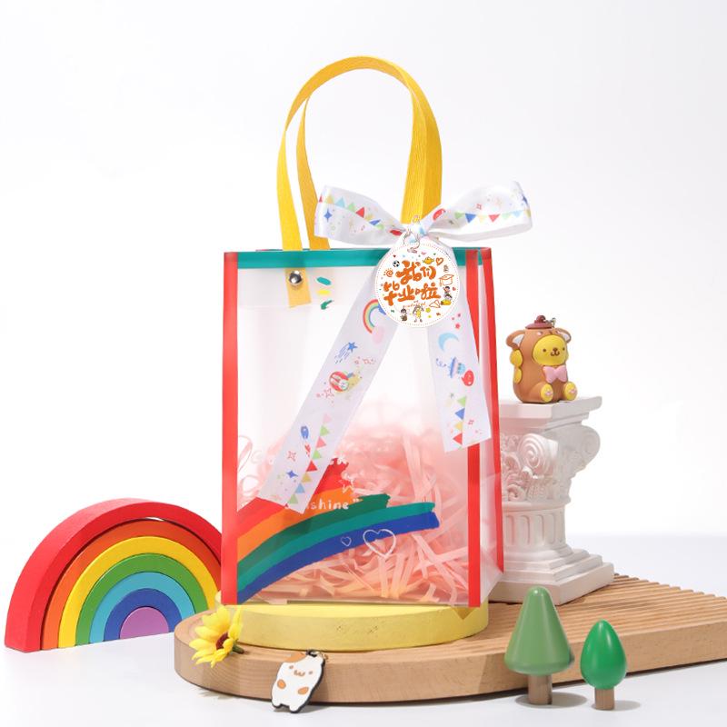 Kindergarten Party Favor Gift Bag with Transparent Handle for Back-to-School and Birthday.