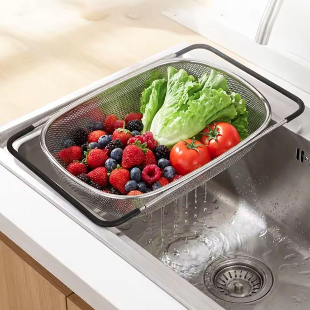 Non-slip Handle Sink Drain Basket Scalable Vegetables Draining Racks Strainer Basket  Rinse Fruit