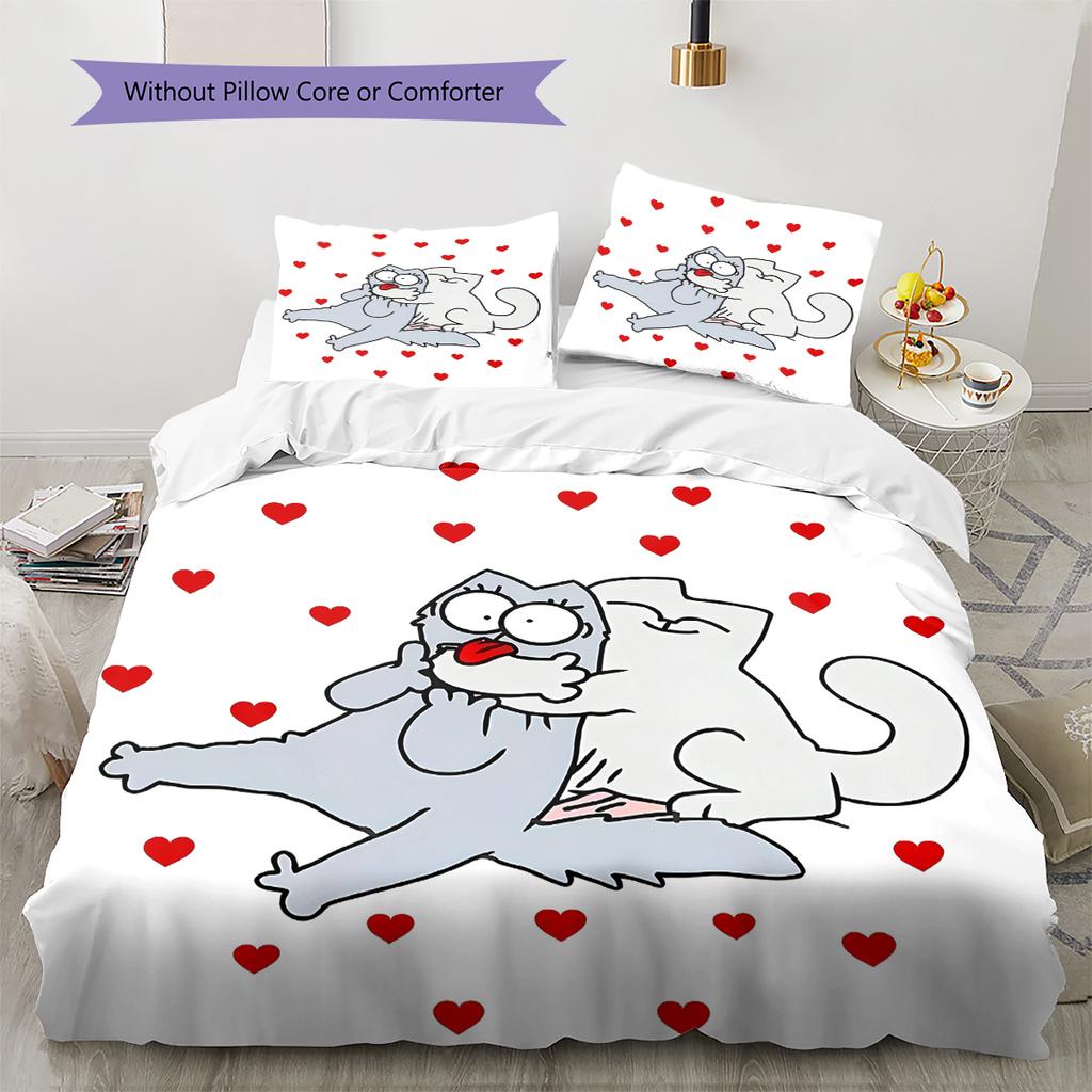 Biancheria da letto con motivo Simon's Cat, Set piumone Copripiumone Federa Regalo di Compleanno per la Casa (1 * copripiumino + 2 * federa, senza nucleo)