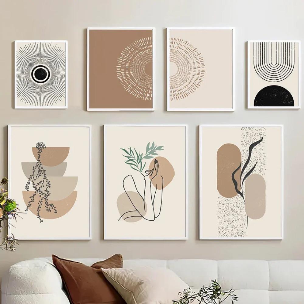 Boho Abstract Line Girl Geometric Color Block Wall Art Canvas Painting Nordic Posters Prints Wall Pictures for Living Room Decor