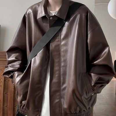 Pánská podzimní zimní trendy ležérní volná retro kožená bunda