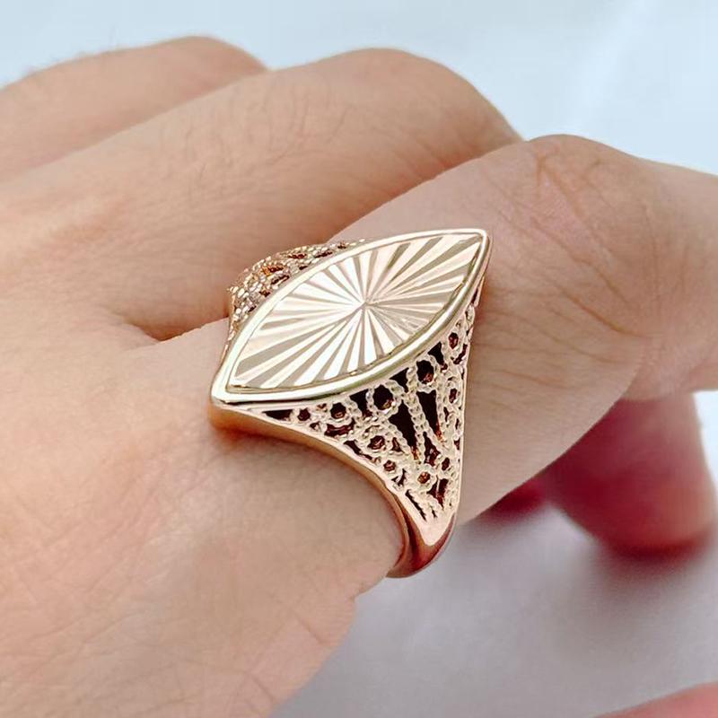 Modische ethnische Braut glänzende Ringe für Frauen ungewöhnliche kreative hohle Rhombus Rosegoldfarbe täglicher Vintage Schmuck 7 white