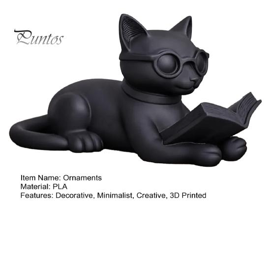 Desktop Ornaments for Office 3D Printed Reading Cat Figurine, Decorative Statue with Eyeglasses, Sculpture Creative Animal Ornament Home Bookshelf