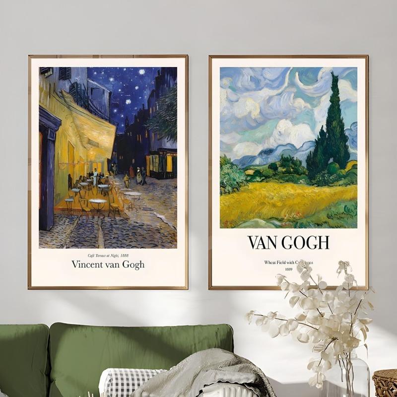 Van Gogh Oil Art Wildflower Starry Sunflower Poster Sticky Wall Art Printing Waterproof Home Living Bed Room Bar Aesthetic Decor