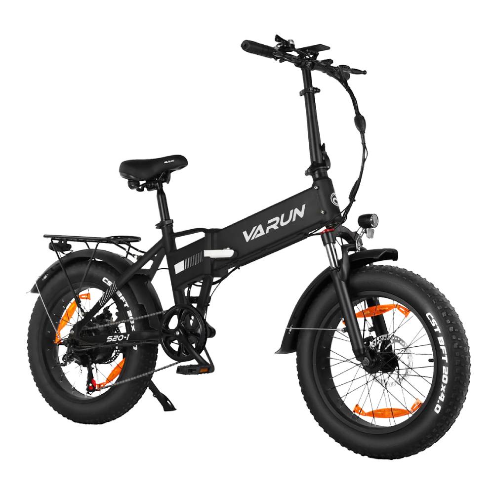 VARUN S20-1: 500W frisst Hügel. 48V13Ah hält eine Woche. 20×4" dicke Reifen haben guten Grip. Federung sorgt für sanfte Fahrt