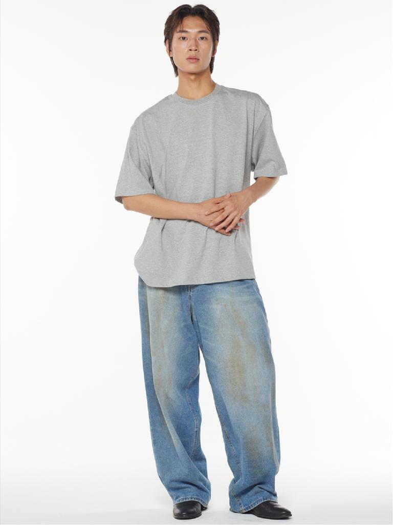 Deoseutoli [21.7Oz / 8 Count] Simple Heavy Oversized Short Sleeve T-Shirt (Melange)