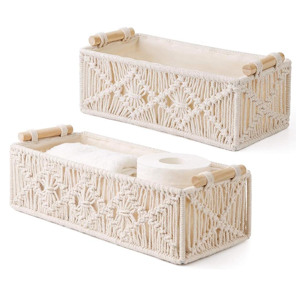 BHBL Macrame Storage Baskets Boho Decor Box Handmade Woven Countertop Toilet Tank Shelf Cabinet Organizer, Set of 2,A