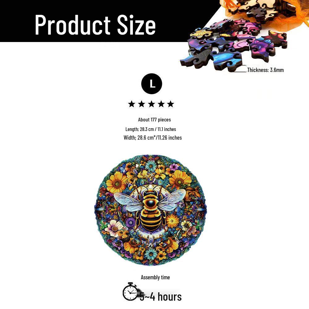 HOOLOOG Blooming Flowers & Bees Wooden Puzzle: Irregular Shape Toy & Decorative Painting with Decompression Gift Money Box