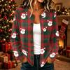 Cardigan a maglia da donna casual con stampa natalizia, manica lunga, bottoni, cappotto per le feste